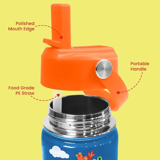 Crocodile Water Bottle - Kids Water Bottle with Straw Lid - 12 Oz Insulated Stainless Steel Water Bottles for Toddlers Kid Boys - Travel Cup for School Sports