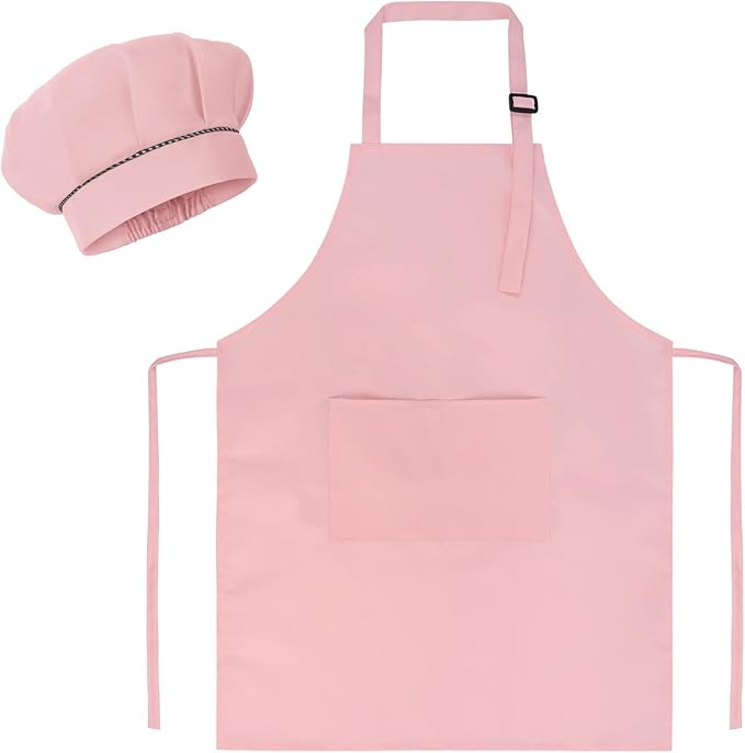SUNLAND Kids Apron and Hat Set Children Chef Apron for Cooking Baking Painting