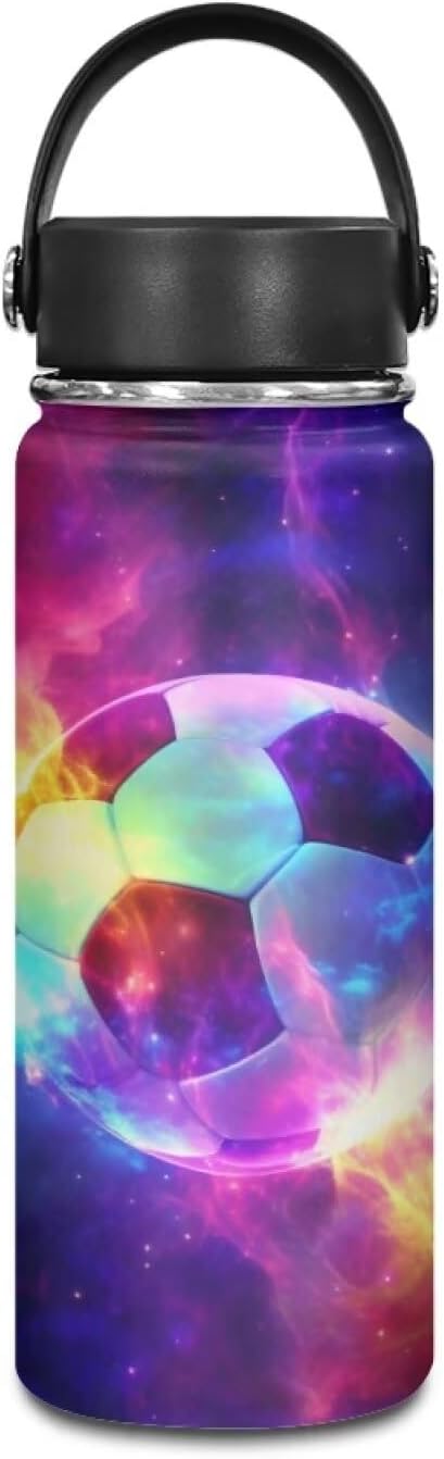 Galaxy Soccer Insulated Water Bottle Stainless Steel Leak Proof Vacuum Easy to Clean Lightweight Keeps Cold and Hot Great for Travel Hiking Biking Running,20 Oz