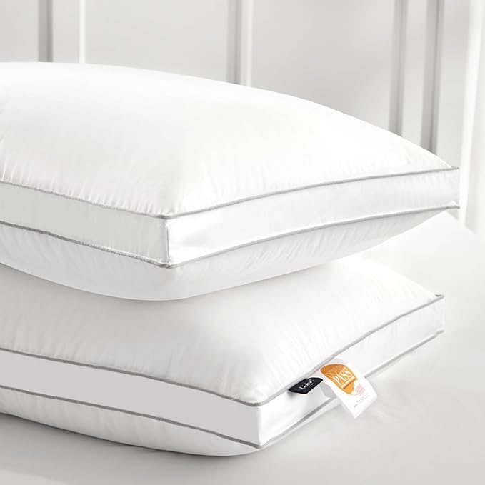 Globon Luxury Feather Down Pillow King Size,Low Soft Gusseted Bed Pillows for Sleeping, Hotel Collection Fluffy Pillow, 18"X34", Pack of 1