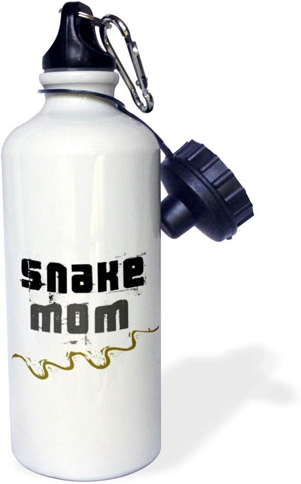 3dRose "Snake Mom-for snake reptile lovers enthusiasts and pet owners-with curvy track marks-Serpents" Sports Water Bottle, 21 oz, White