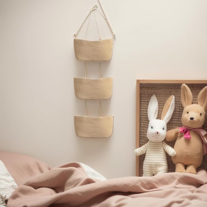 Over the Door Organizer, 3 Tier Hanging Wall Basket for a Stylish and Clutter-free Space, Ideal for Boho Room Decor and Nursery Decor