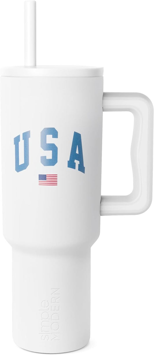 Simple Modern 40 oz Tumbler with Handle and Straw Lid | 4th of July Insulated Reusable Stainless Steel Water Bottle Travel Mug Cupholder Use | Gifts for Women Men Him Her | Trek Signature | USA
