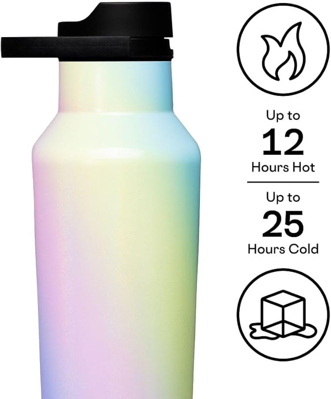 Corkcicle Insulated Canteen Travel Water Bottle, Triple Insulated Stainless Steel, Easy Grip Straw Mouth, Keeps Beverages Cold for 25 Hours or Warm for 12 Hours, 20 oz, Rainbow Unicorn
