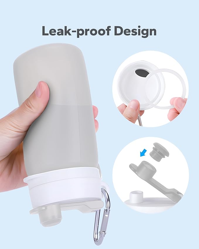 Collapsible Water Bottle, Foldable Water Bottle for Travel & Collapsable Water Bottle with Clip for Backpack, Portable Silicone Water Bottle, Collapse Water Bottle for Travel (20oz, Gray)