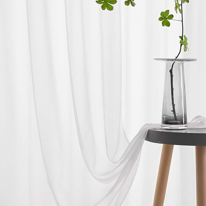 White Sheer Curtains 108 Inches Long 2 Panels Translucent Solid Color Window Treatment Rod Pocket White Sheer Curtains Extra Long Cheap Topper for Bedroom Living Room 2 Panels 52x108