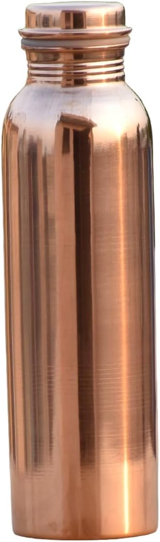 Pure Copper Water Bottle (34oz/1000ml) 100% Pure Handmade Ayurvedic Pure Copper Vessel for Drinking Water Heavy Duty & Leak-proof With Carrying Canvas Bag