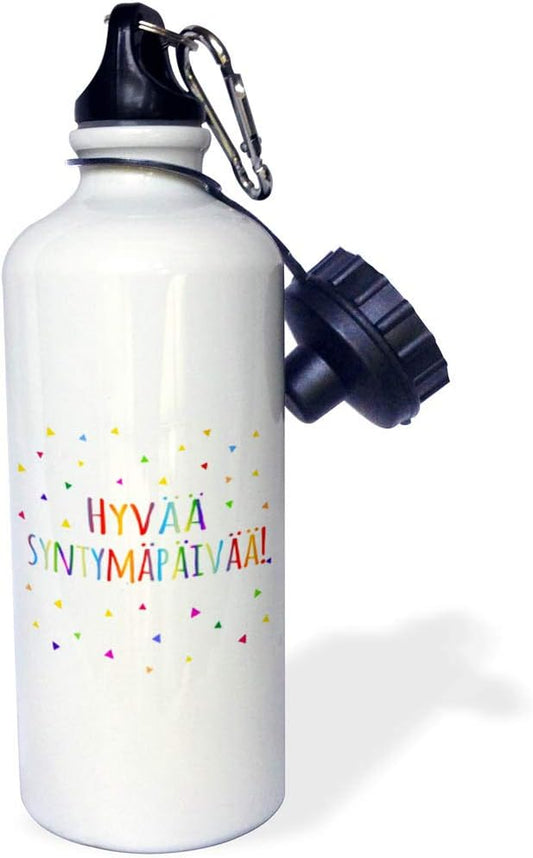 3dRose Hive Hyvaa syntymapaivaa-Happy birthday in Finnish. colorful Finland text-Sports Water Bottle, 21oz , Multicolored