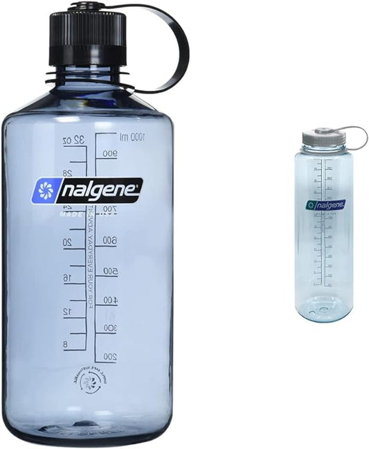 Nalgene Sustain Tritan BPA-Free Water Bottle Made with Material Derived, 32 OZ, Narrow Mouth, Gray & Sustain Tritan BPA-Free Water Bottle Made with Material Derived, 48 OZ, Wide Mouth, Seafoam