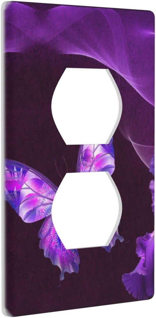 Purple Butterfly Flower Duplex Outlet Switch Wall Plate Cover Decorative 1-Gang for Electrical Girls Room Bathroom Bedroom Home Kitchen One Receptacle Polycarbonate Power Gear 4.5" x 2.76"