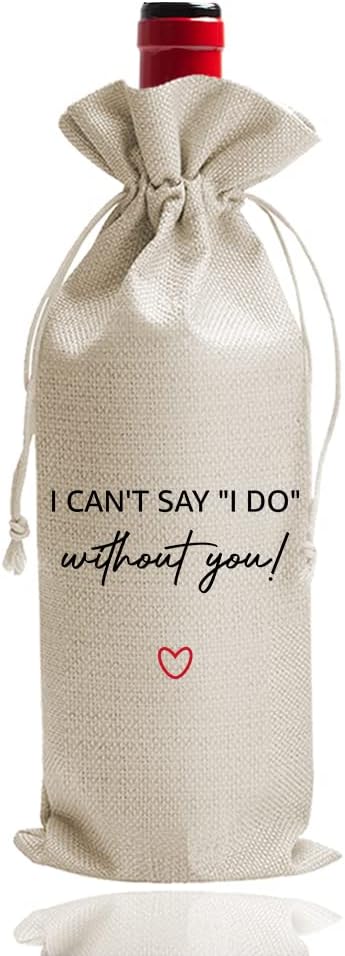 DOI-LANEE Wine Bag, Gift for Bridesmaid Honor Proposal Present, Wedding Party Decorations (DL036, 13.5x5.5 Inches, Cotton Linen)