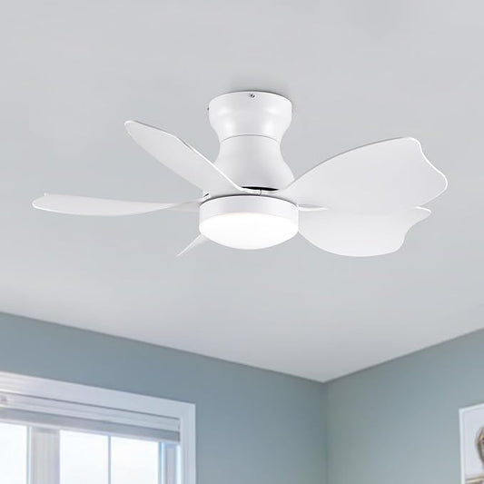 NicBex Ceiling Fan 30 Inch Indoor Modern Ceiling Fans with Integrated LED Light and Remote Control Flush Mount Ceiling Fan with 5 Blades for Living Room, Bedroom, White