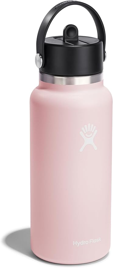 HYDRO FLASK Wide Mouth vacuum insulated stainless steel water bottle with leakproof closeable straw lid for cold water drinks, sports, travel, car and school