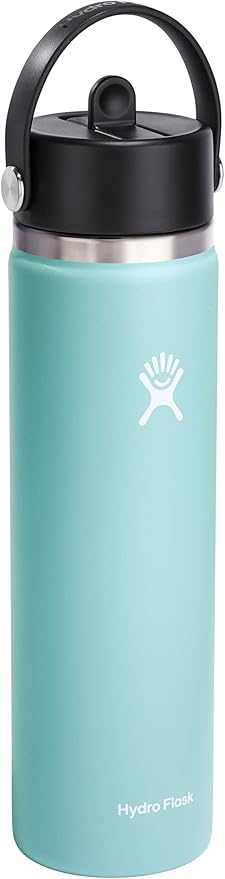 HYDRO FLASK Wide Mouth vacuum insulated stainless steel water bottle with leakproof closeable straw lid for cold water drinks, sports, travel, car and school