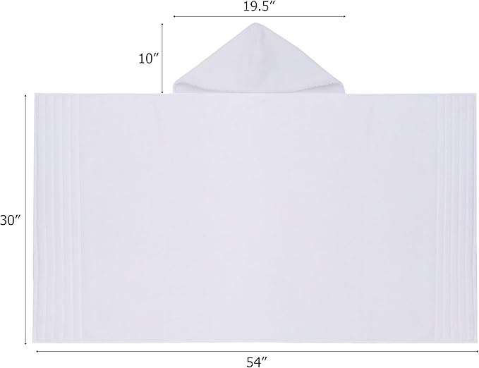 Hooded Bath Towel Wrap -Super Zero Twist 100% Cotton Large Oversized Hooded Kids Towel - Toddler Shower Pool Beach Towel - Super Soft Absorbent Quick Dry Easy Care Gift - 30 x 54 - White