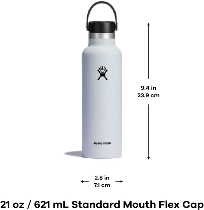 Hydro Flask Stainless Steel Standard Mouth Water Bottle with Flex Cap and Double-Wall Vacuum Insulation