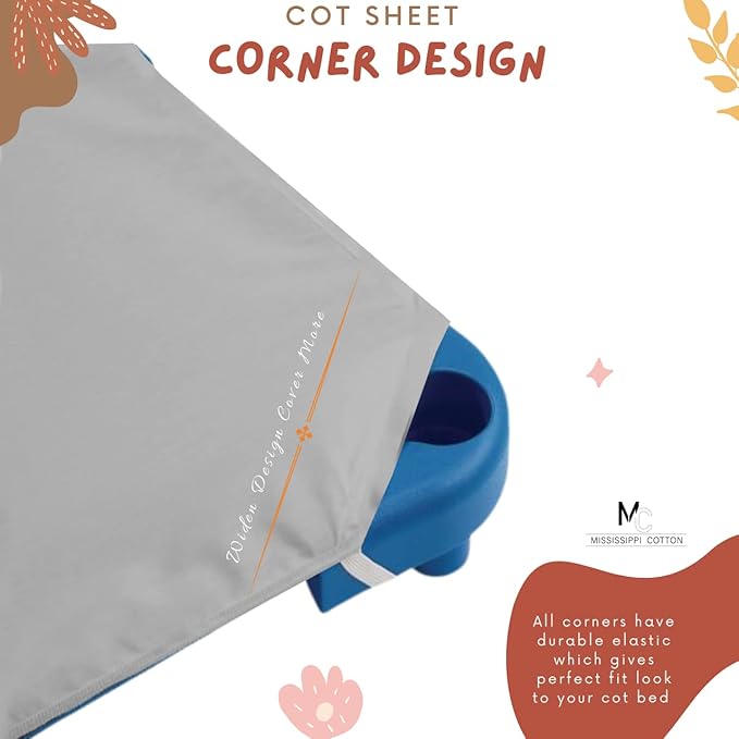 Pack of 12 Cot Sheet for Daycare Preschool Cot Bed -Polyblend Fabric with Corner Elastic Cots Sheets Fits On 22" X 52" Inches Size Toddler and Preschool Daycare Cot Light Grey 22 X 52 Size