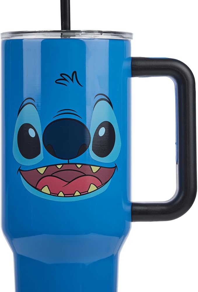 Bioworld Disney Stitch Face 40 Oz Blue Stainless Steel Tumbler With Handle