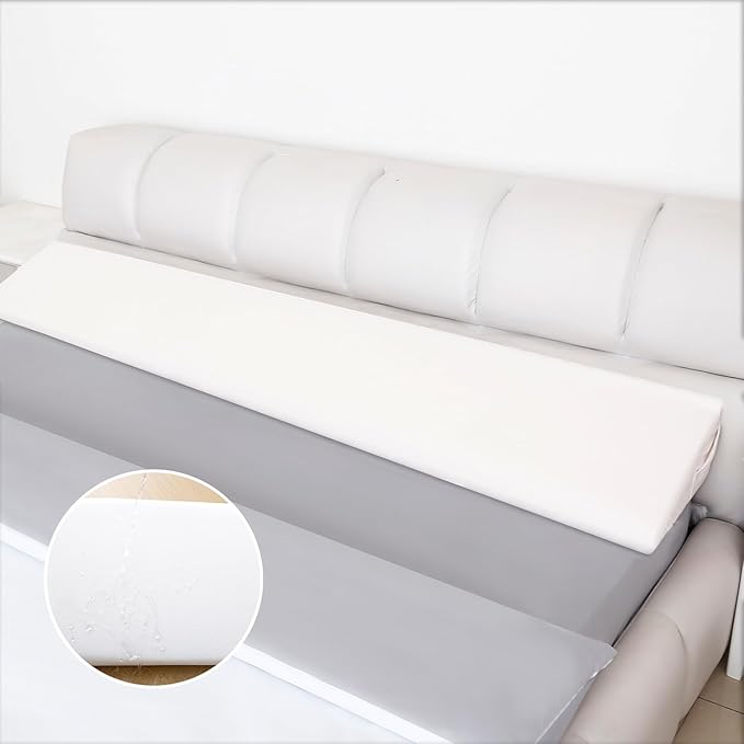 WdFour Bed Wedge Pillow, Close Off Headboard, Wall and Mattress Gap. Incline, Slanted Sweat-Proof Pillow for Neck and Back Pain Relief Anti-snoring for Comfortable Sleeping.(Off-White,76Wx10Dx6H)