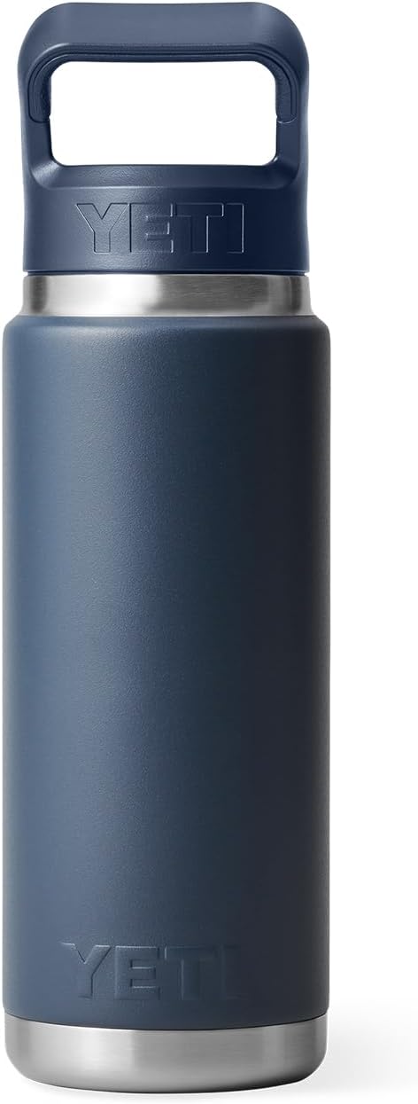 YETI Rambler 26 oz Bottle, Vacuum Insulated, Stainless Steel with Color Matching Straw Cap, Navy