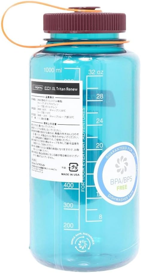 Nalgene Sustain Tritan BPA-Free Water Bottle Made with Material Derived From 50% Plastic Waste, 32 OZ, Wide Mouth, Teal