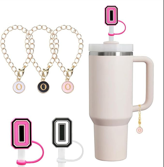 compaitable with stanley cup with accessories,30&40 oz,1 charm letter chain for handle with stanley straw top letter cover for stanley cup (o), small