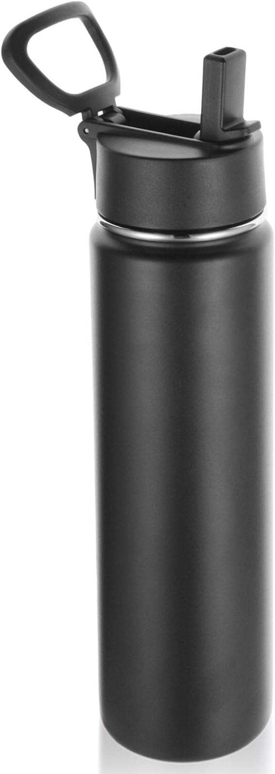 Volhoply 24 Ounce Insulated Water Bottle With Straw Lid,Stainless Steel Wide Mouth Sport Bottles With Handle,Double Wall Vacuum Thermos Keep Cold,Reusable Travel Thermal Cups For Holder,Gym(Black,1)