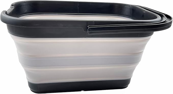 SAMMART 12L (3.1 gallon) Collapsible Rectangular Handy Basket/Bucket/Multiuse Foldable Water Pail for Camping, Fishing (Black/Alloy Grey)