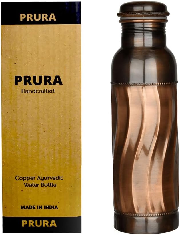 Black Wave Copper Water Bottle - Pure Copper Vessel for Drinking - Drink More Water, Lower Your Sugar Intake And Enjoy the Benefits Immediately (Design 39)