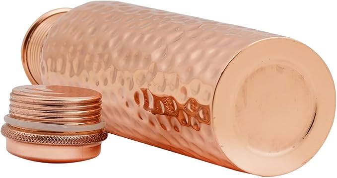 Pure Copper Water Bottle, Hammered Seamless, UNLINED, UNCOATED and LACQURED-FREE, 1000 Ml (33.81 Fl Oz) Capacity For Ayurveda Health Benefits Set of 4, Rose Gold