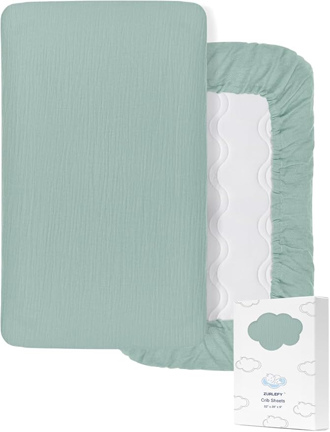Muslin Cotton Baby Crib Sheets Boy, Neutral Light Blue Crib Sheet for Standard Crib Mattress, Fitted Baby Toddler Bed Sheets 28" x 52" (46C-05)