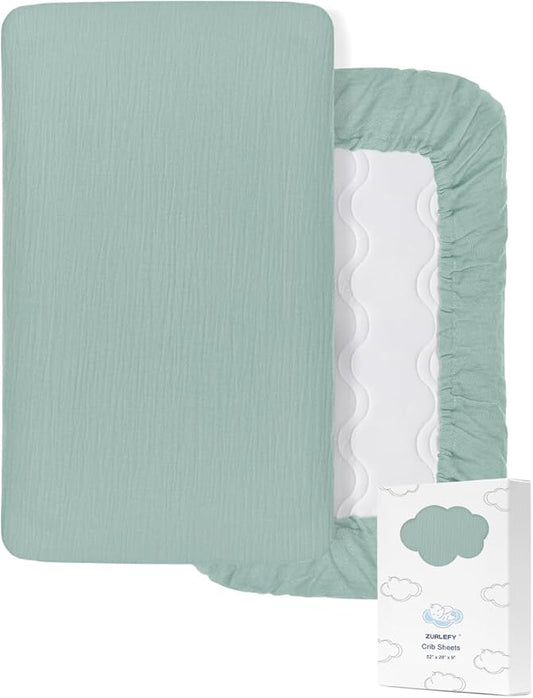 Muslin Cotton Baby Crib Sheets Boy, Neutral Light Blue Crib Sheet for Standard Crib Mattress, Fitted Baby Toddler Bed Sheets 28" x 52" (46C-05)