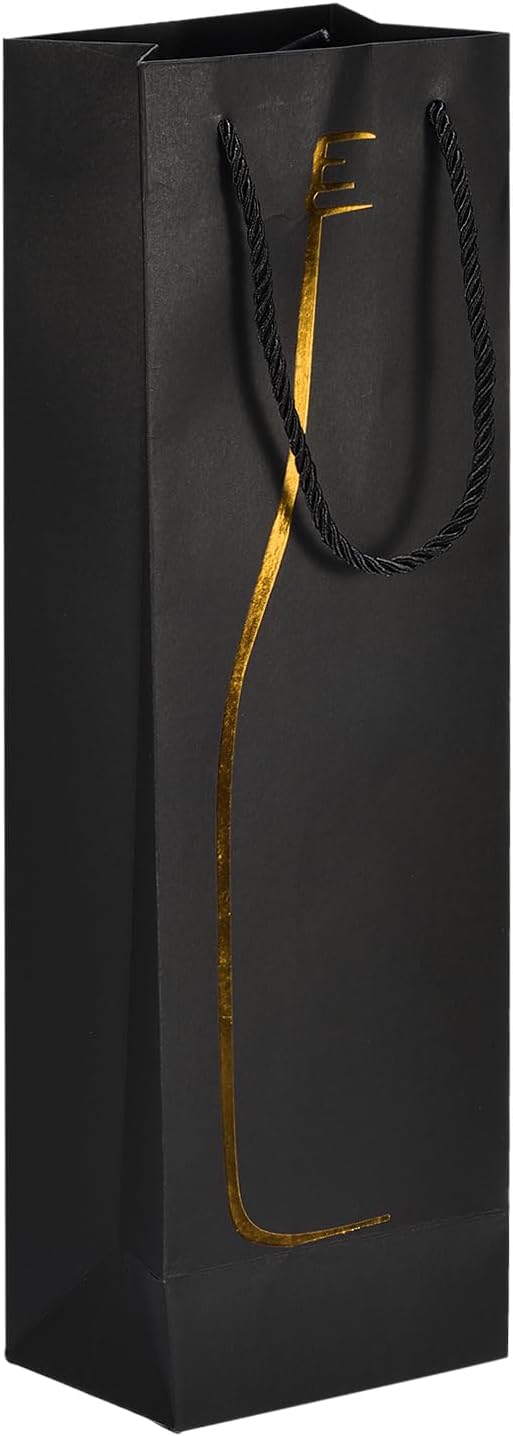 uxcell Wine Bags, 1pcs Black Gold 5 x 4 x 15 In Wine Gift Bags with Rope Handles Paper Wine Tote Bag for Wedding Birthday Christmas Party Supplies