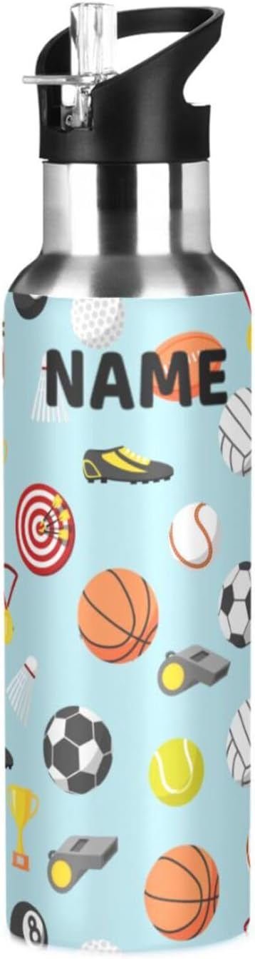 Sport balls Stainless Steel Water Bottle with Straw Lid - 20 Oz Sports Insulated Water Bottle Thermos for Sport Gym Outdoor Travel School