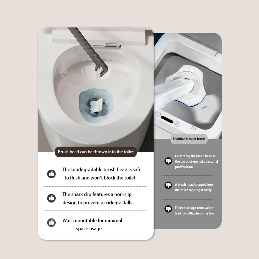 Disposable Toilet Brush with Replaceable Heads, Wall-Mounted Holder, Hygienic Bathroom Cleaning Tool (Dark Grey Toilet Brush + 36 Refills)