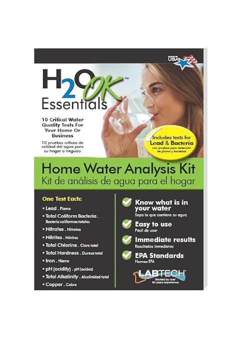 H2O OK Essentials Water Test Kit, includes 10 Tests, Self Test for Lead, Copper, Chroline, Nitrates, Nitrites, Iron,& More; Offers Longest Shelf Life and Most Accurate Self testing