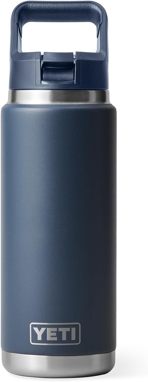YETI Rambler 26 oz Bottle, Vacuum Insulated, Stainless Steel with Color Matching Straw Cap, Navy