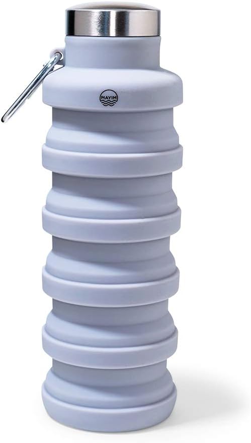 Mayim Collapsible Water Bottles Silicone Travel Tumbler with Clip for Backpack, Reusable Portable Sport Water Bottle for Gym, Camping, Hiking or Airport, 17 Oz Grey