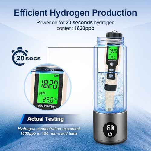 BAVAP Hydrogen Water Bottle 14.1oz Hydrogen Water Bottle Hydrogen Hydro Water Bottle 3-in-1 functionality pro Hydrogen Water Generator hydrolify,Hydrogen Water Bottle Generator (intelligent400ml)