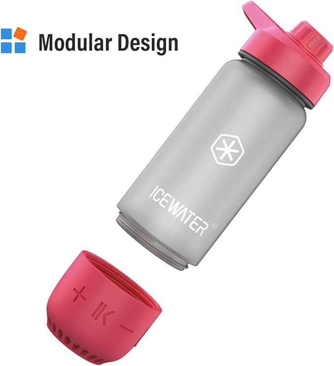 ICEWATER 3-in-1 Smart Water Bottle, Glows to Remind You to Keep Hydrated, Bluetooth Speaker & Dancing Lights, Plastic Water Bottle With Chug Lid, Great Birthday Gift (20 oz, Pink)