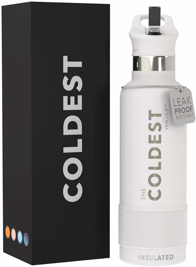 Coldest Water Bottle with Standard Mouth Straw Lid Metal Thermos Vacuum Insulated Stainless Steel l Reusable Leak Proof Cupholder Flask (21 oz, Epic White)