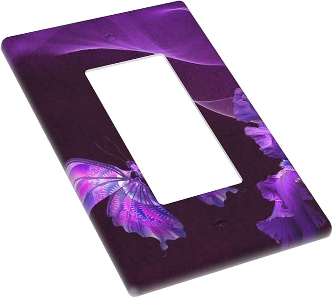 Purple Butterfly Flower Single Rocker Light Switch Wall Plate Cover Decorative 1-Gang for Outlet Girls Room Bathroom Bedroom Home Kitchen One Decora Receptacle Polycarbonate Power Gear 4.5" x 2.76"