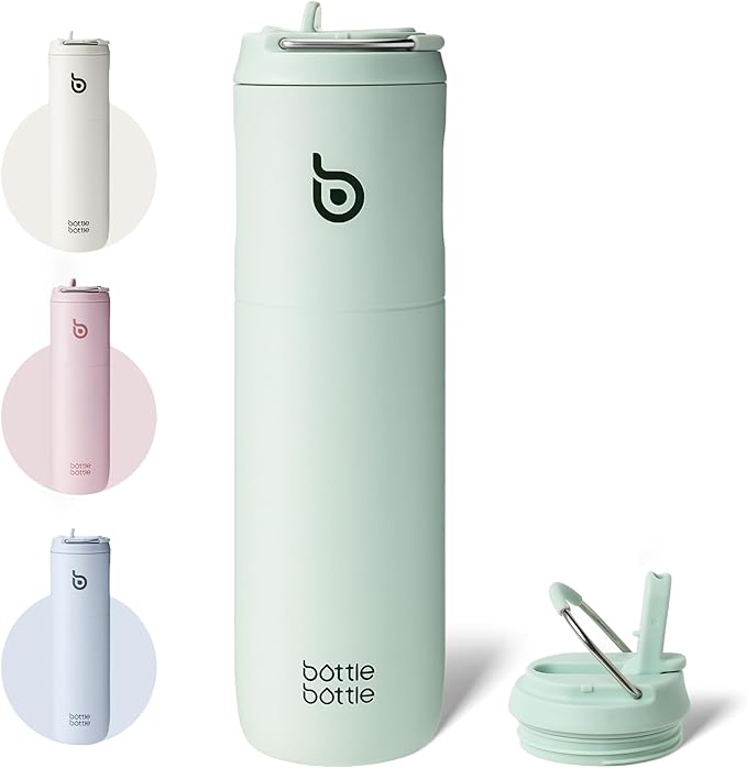 BOTTLE BOTTLE Insulated Water Bottle 24oz with Straw Lid and Handle for Sports Travel Gym Stainless Steel Water Bottles Double-Wall Vacuum Metal Thermos Bottles Leak Proof BPA-Free
