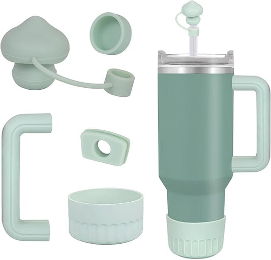 Silicone Spill Stopper Set for Stanley Cup2.0 30oz&40oz Straw Cover(Set of 1),1Pcs Silicone Boot Sleeve for Stanley,1Pcs Silicone Handle Protective Sleeve., Light Green