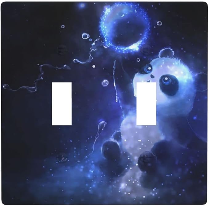 Cute Baby Panda Light Switch Cover Wall Plate Decorative 2 Gang Double Toggle Covers Blue for Kitchens Playrooms Bathrooms Farmhouses 4.5 x 4.5 in