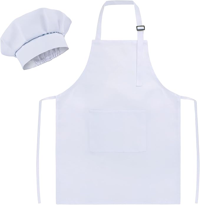 SUNLAND Kids Apron and Hat Set Children Chef Apron for Cooking Baking Painting