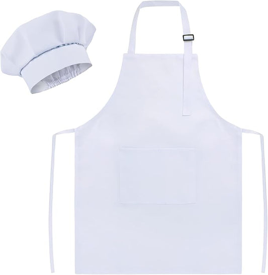 SUNLAND Kids Apron and Hat Set Children Chef Apron for Cooking Baking Painting