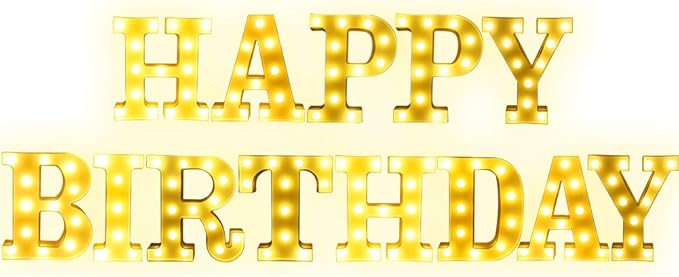 Creation Core 8.7" Tall Large LED HAPPY BIRTHDAY Marquee Signs Battery Operated Warm White Light Up Letters for Birthday Party Decorations Gift, HAPPY BIRTHDAY