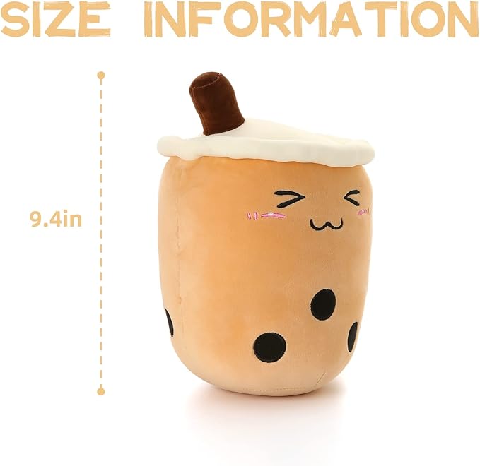 Niuniu Daddy 9.4in Stuffed Boba Plushies Squishy Bubble Tea Plush Toy Pillow Cute Milk Tea Plushie Adorable Cuddle Pillow Food Toy for Baby/Kids/Toddler Great Gift for Birthday/Christmas