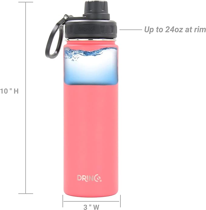 DRINCO Stainless Steel Water Bottle Spout Lid Vacuum Insulated Double Wall Water Bottle Wide Mouth (40oz 32oz 22oz 18oz 14oz) Leak Proof Keeps Cold or Hot (22 oz, 22oz Coral Paradise)